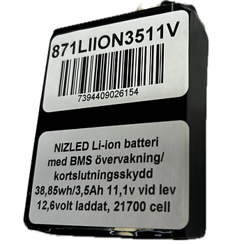 Li-ion batteri 12,6 (11,1) volt 3,5Ah med BMS, (batteri till E30D/E60D lampan)