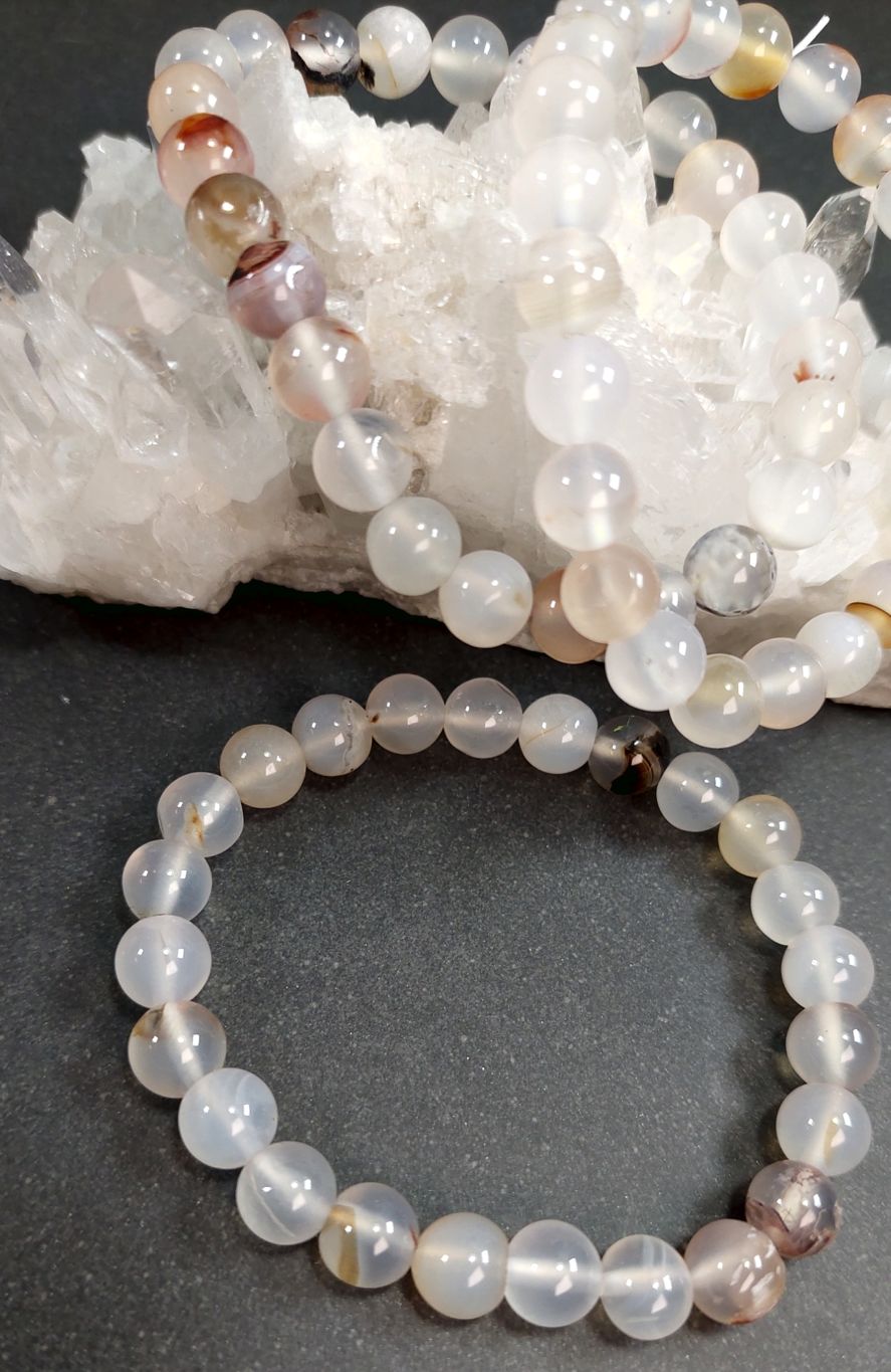 Milky Vit Agat Armband, 8mm - 2
