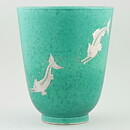 Wilhelm Kåge (Argenta 1947) Green Widening Vase with Fish Decor 19 cm