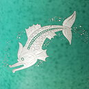 Wilhelm Kåge (Argenta 1947) Green Widening Vase with Fish Decor 19 cm