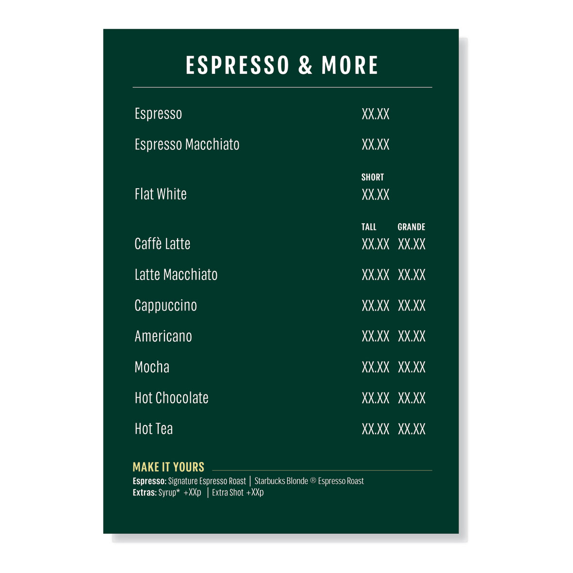 Starbucks A3  menyskylt 