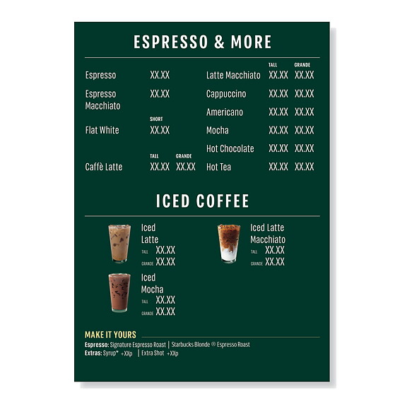 Starbucks A3  menyskylt Iced Coffe