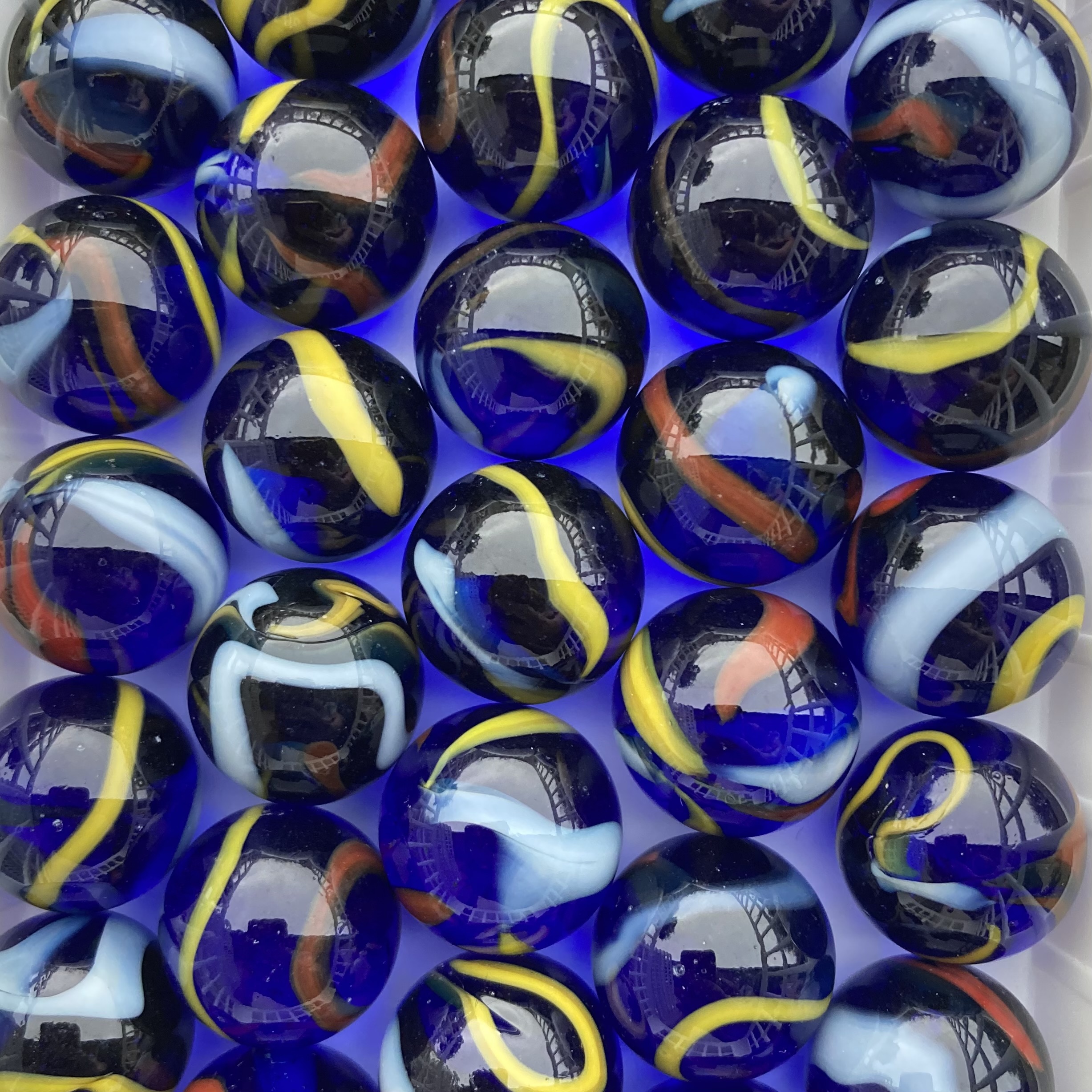 Spelkula Glas Blå/Vit/Röd/Gul 22 mm