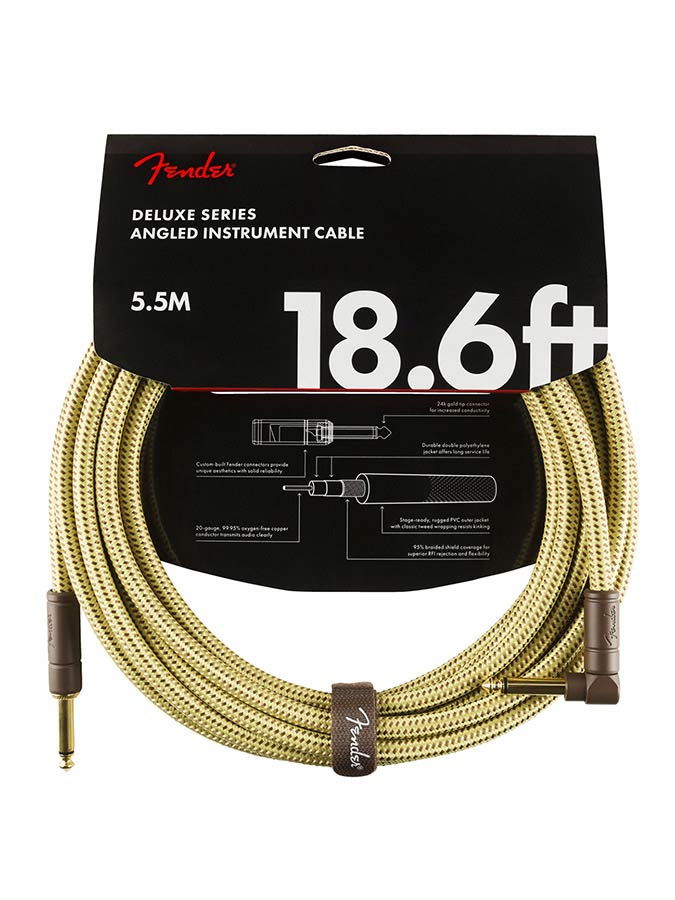 Fender Deluxe Series instrument cable 5.5m Tweed angled