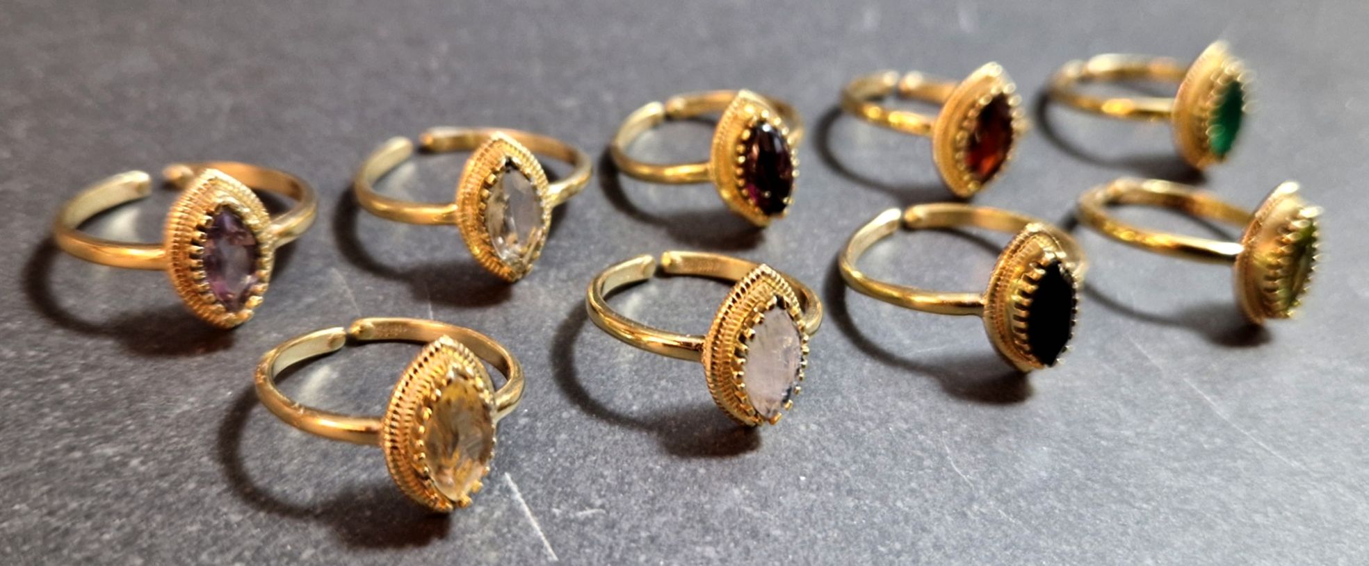 Ställbar Ring i Guld Vermeil med Sten - 2