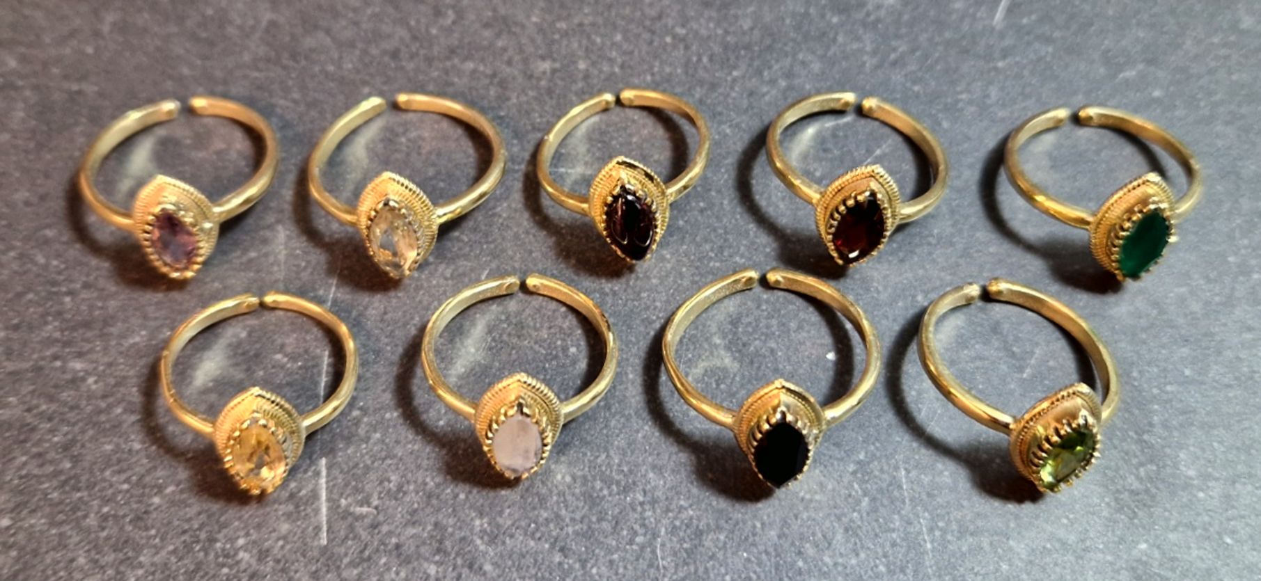 Ställbar Ring i Guld Vermeil med Sten - 4