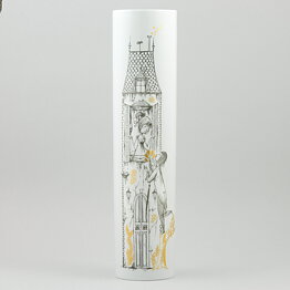 Raymond Peynet (1970s) White Cylinder Vase with Couple Motif 31 cm