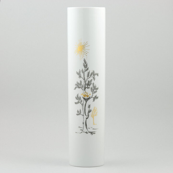 Raymond Peynet (1970s) White Cylinder Vase with Couple Motif 31 cm