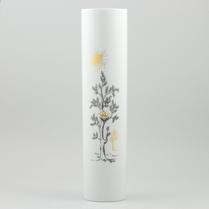 Raymond Peynet (1970s) White Cylinder Vase with Couple Motif 31 cm