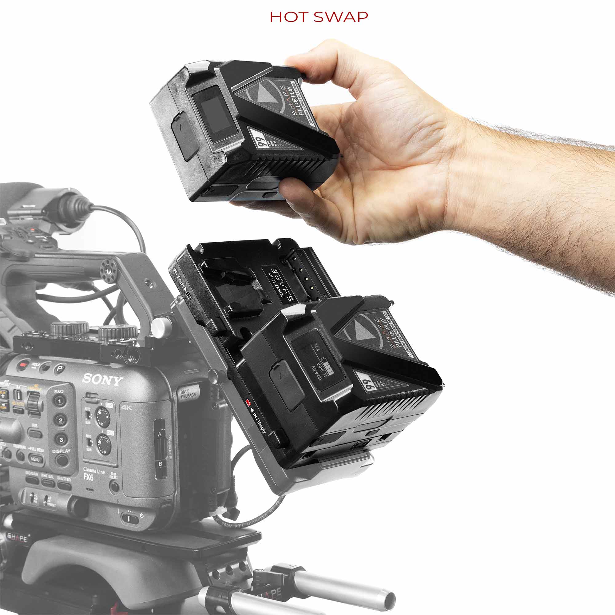SHAPE 2x Mini V-Mount 99WH Batteries + Dual V-Mount Hot Swap Plate – för filmskapare - 2
