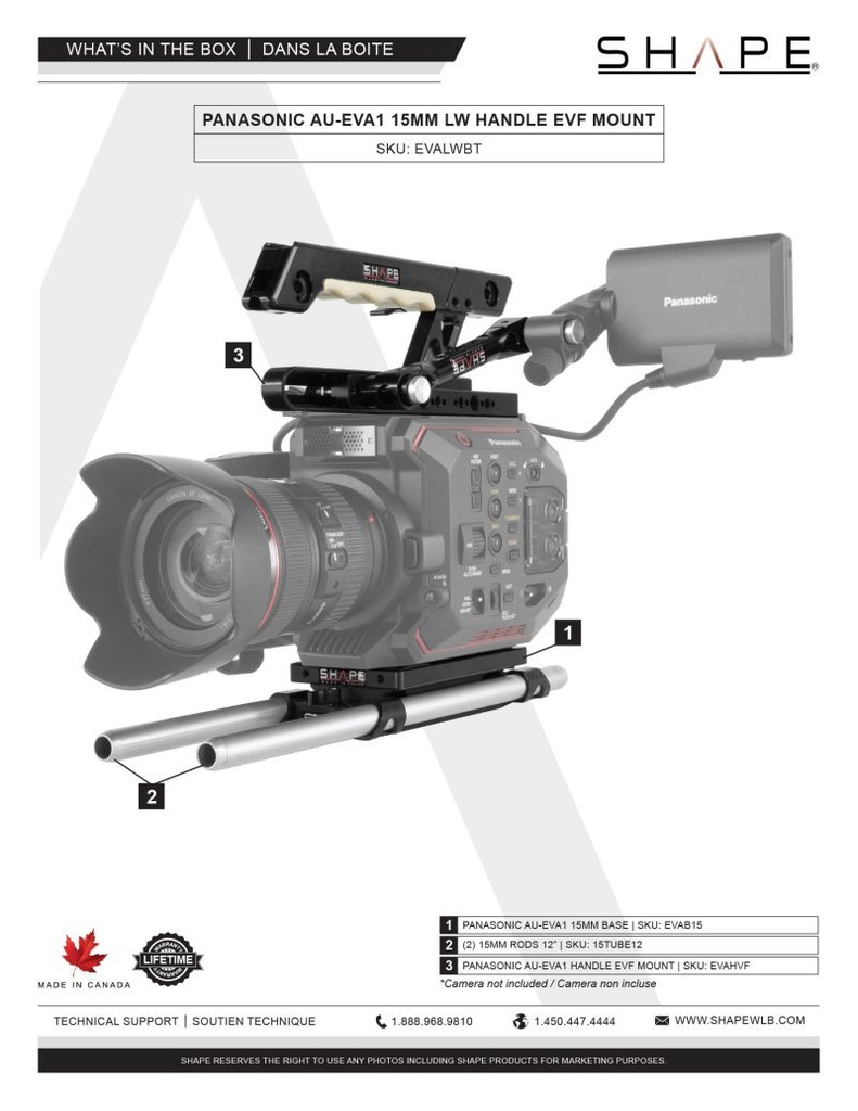 SHAPE Panasonic AU-EVA1 15mm LW Handle EVF Mount – för filmskapare - 5