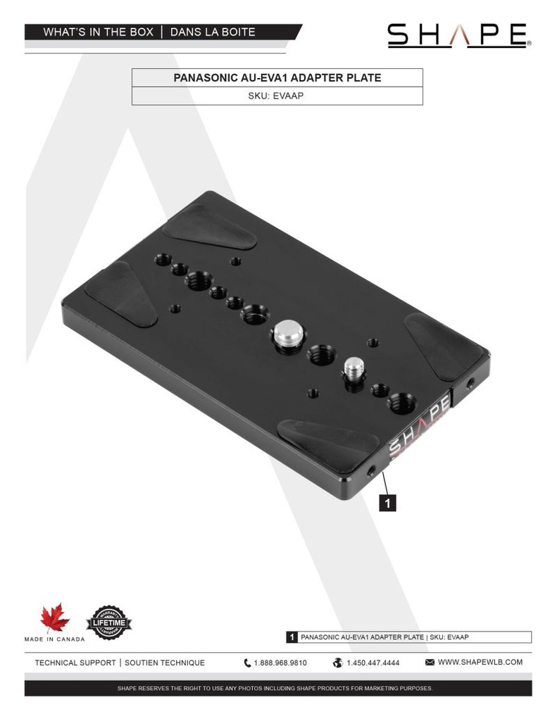 SHAPE Panasonic AU-EVA1 Adapter plate – för filmskapare - 4