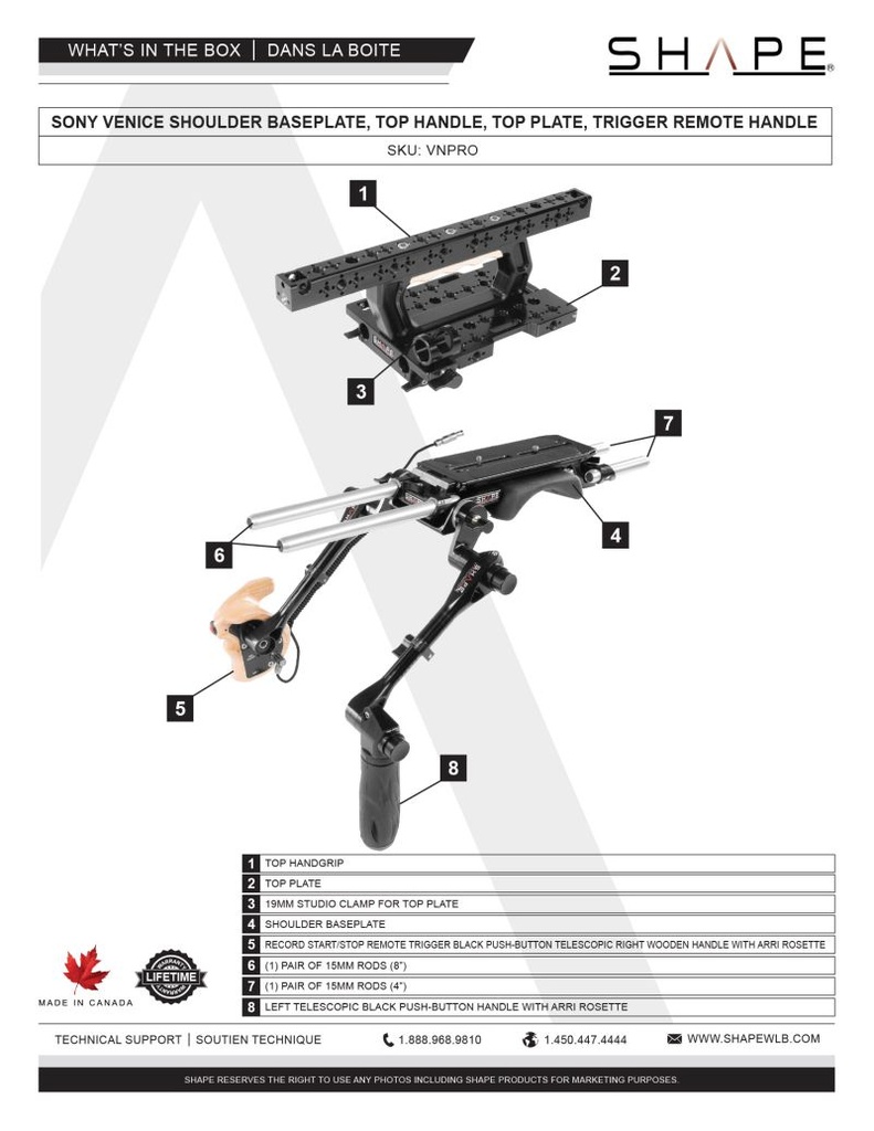 SHAPE Shoulder Baseplate, Top Handgrip, Top Plate, Remote Trigger Handle for Sony Venice - 4