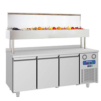 Refrigerated preparation counter with 3 doors  and pan cooler 10x GN 1/3