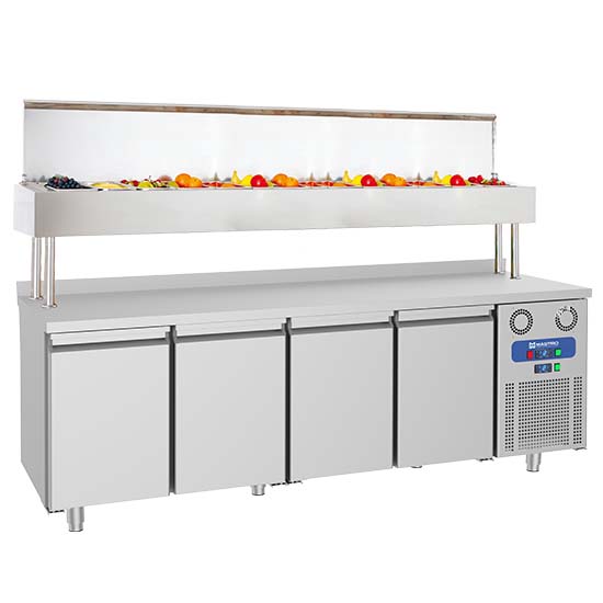 Refrigerated preparation counter with 4 doors  and pan cooler 12x GN 1/3