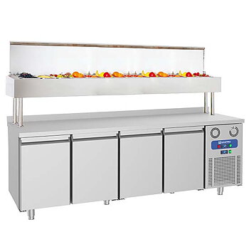 Refrigerated preparation counter with 4 doors  and pan cooler 12x GN 1/3
