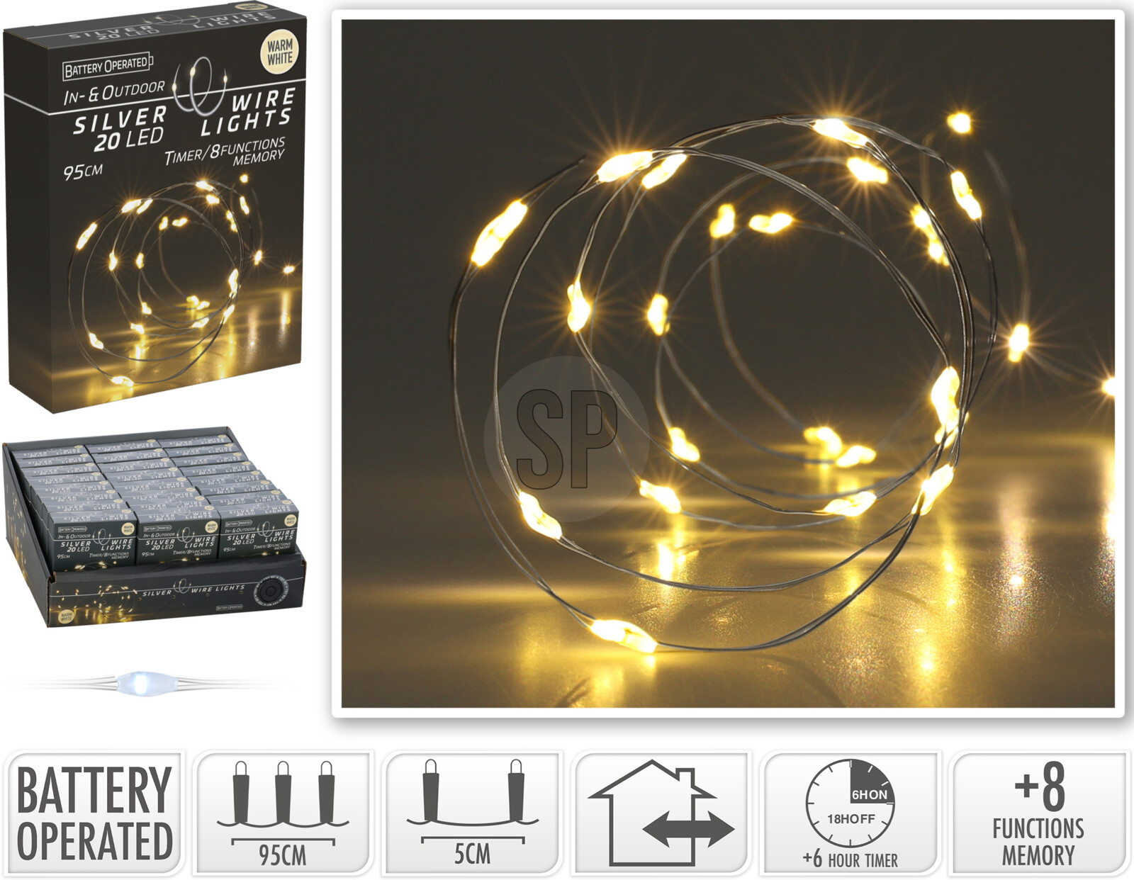 Silver wire 20 LED - utomhus 95cm