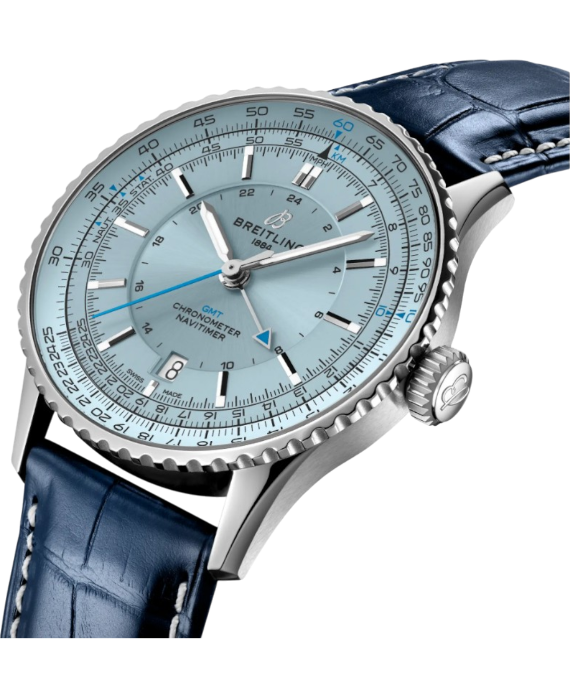 Breitling A32310171C1P1 Navitimer Automatic GMT 41 ljusblå profil