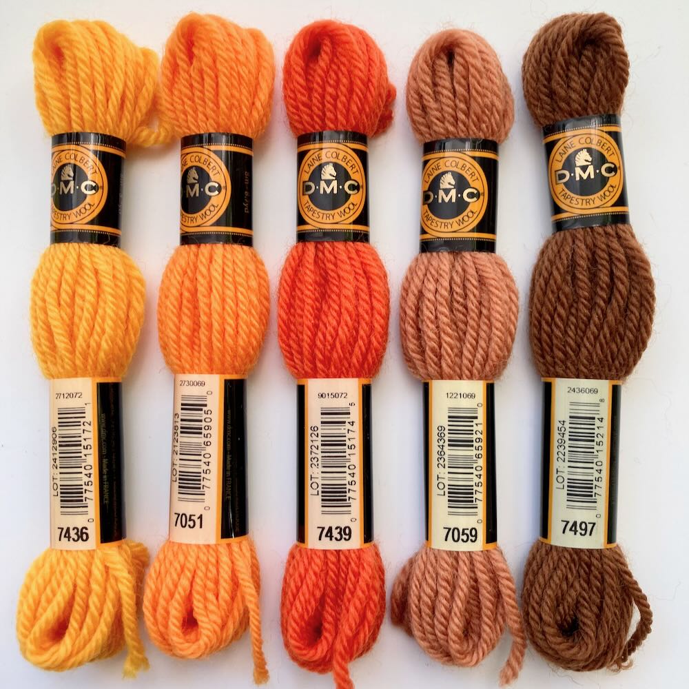 DMC Colbert yllebroderigarn Orange  och Bruna nyanser