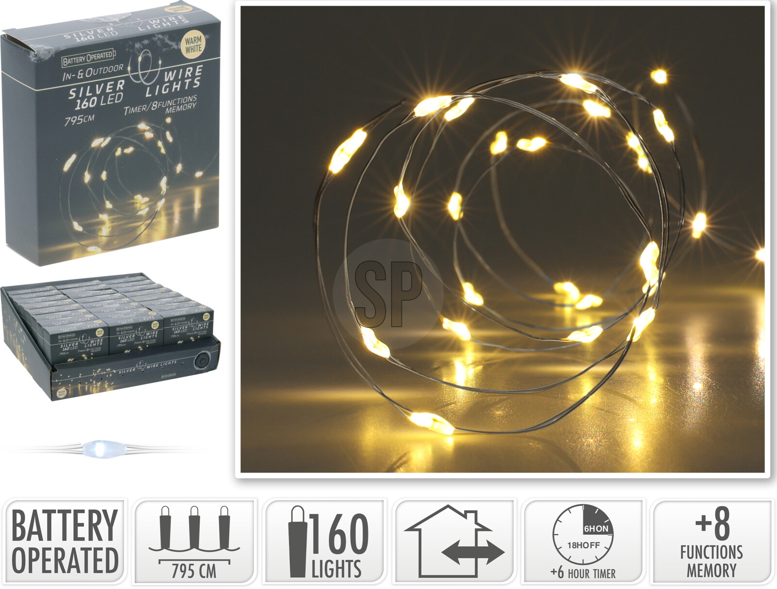Silver wire 160 LED - utomhus 795cm
