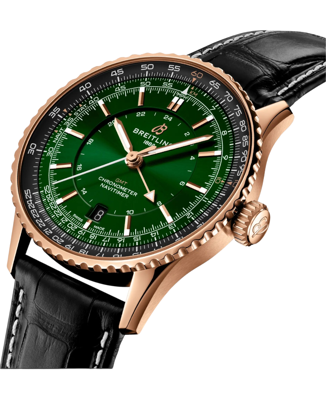 Breitling R32310251L1P1 Navitimer Automatic GMT 41 grön och 18 k rött guld profil