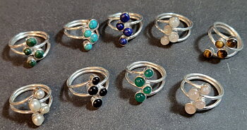 Ställbara Silverringar med 4 små Cabochon