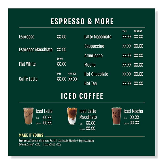 Starbucks menyskylt Iced Coffe Format 50 x 50 cm