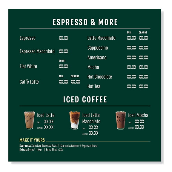 Starbucks menyskylt Iced Coffe Format 50 x 50 cm