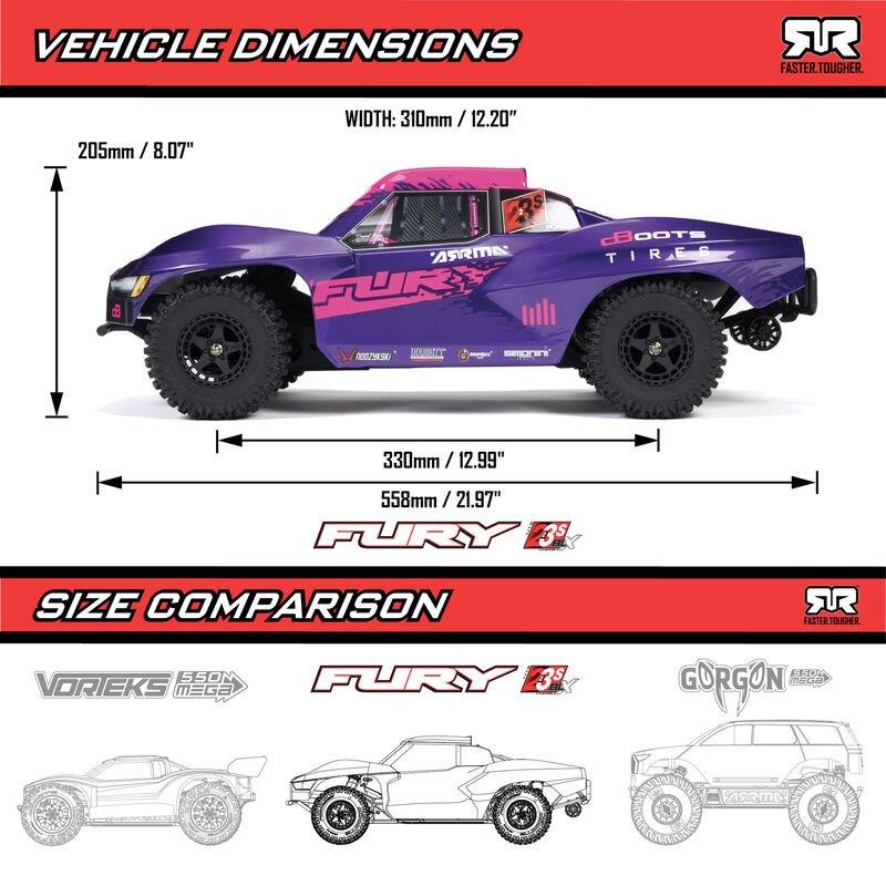ARRMA 1/10 FURY 223S BLX Brushless 2WD Short Course Truck RTR with DSC, Purple - 21