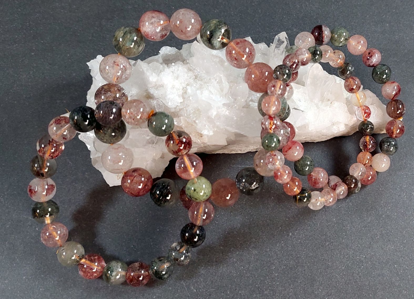 Fantomkvarts ( Garden Quartz Röd/Grön)  Kvartsmix - Multifärgad - 3