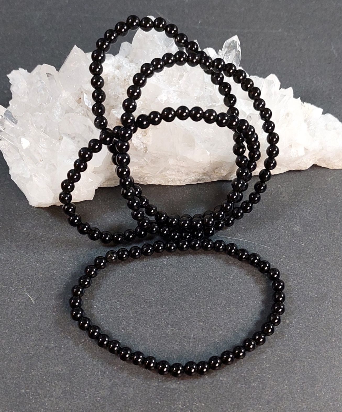 Svart Obsidian Armband - 4mm Pärlor