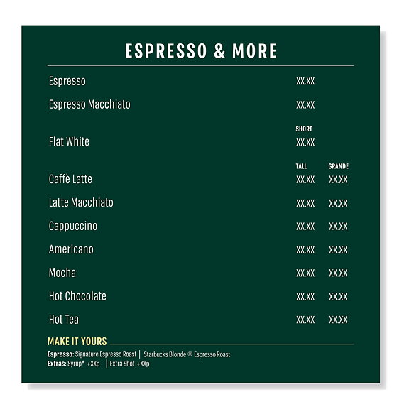 Starbucks menyskylt Format 50 x 50 cm