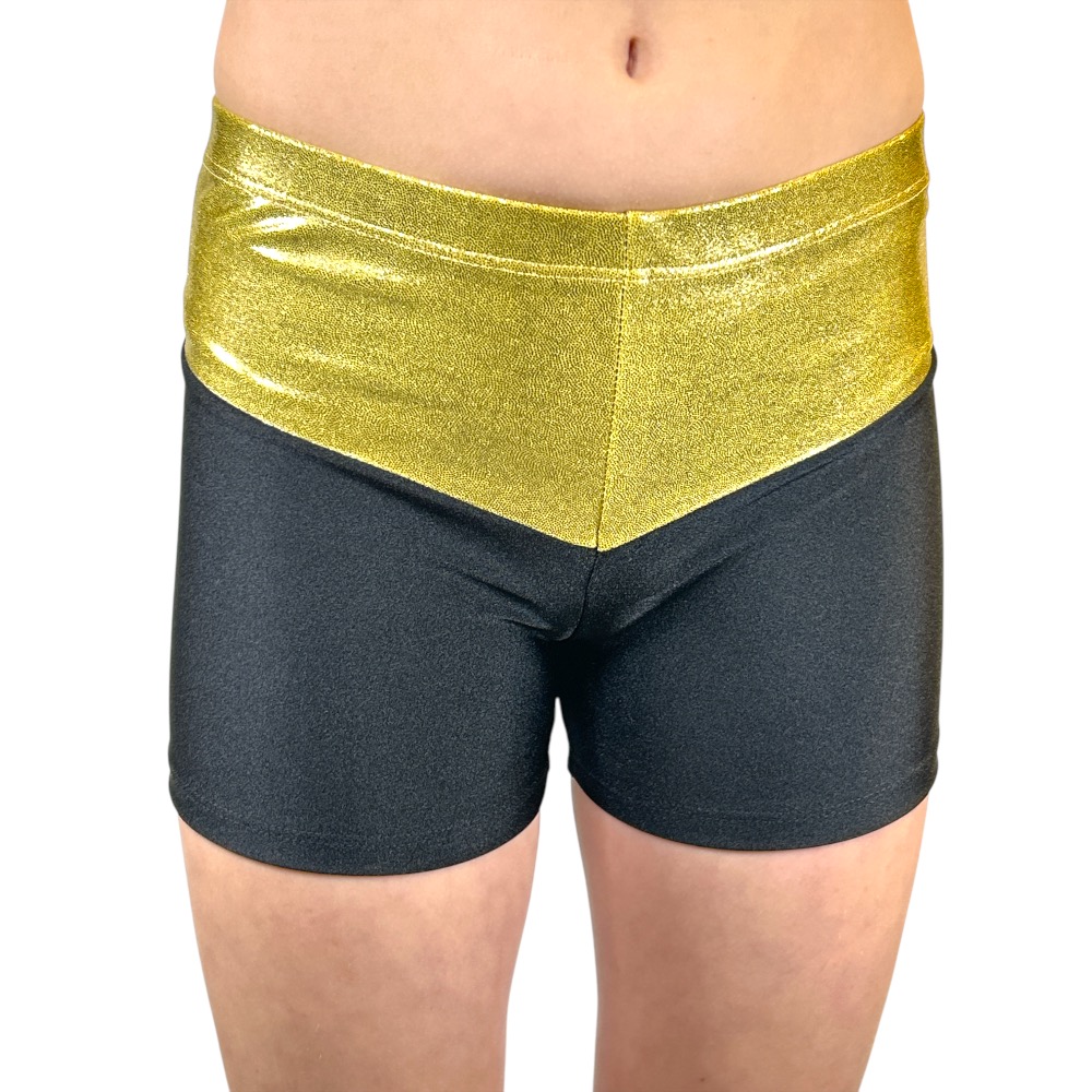 Showstore - Hotpants med längre  ben V-linning i metallic lycra