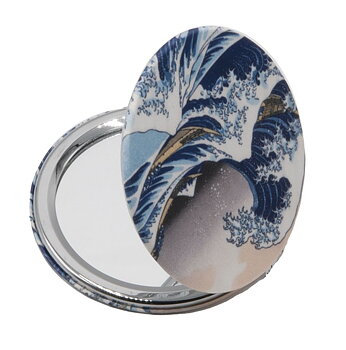 Rundt lommespejl, stofbeklædt, Hokusai, Den store bølge, TEMA-produkt