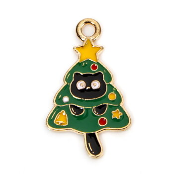 Charm Enameld  christmas tree w cat