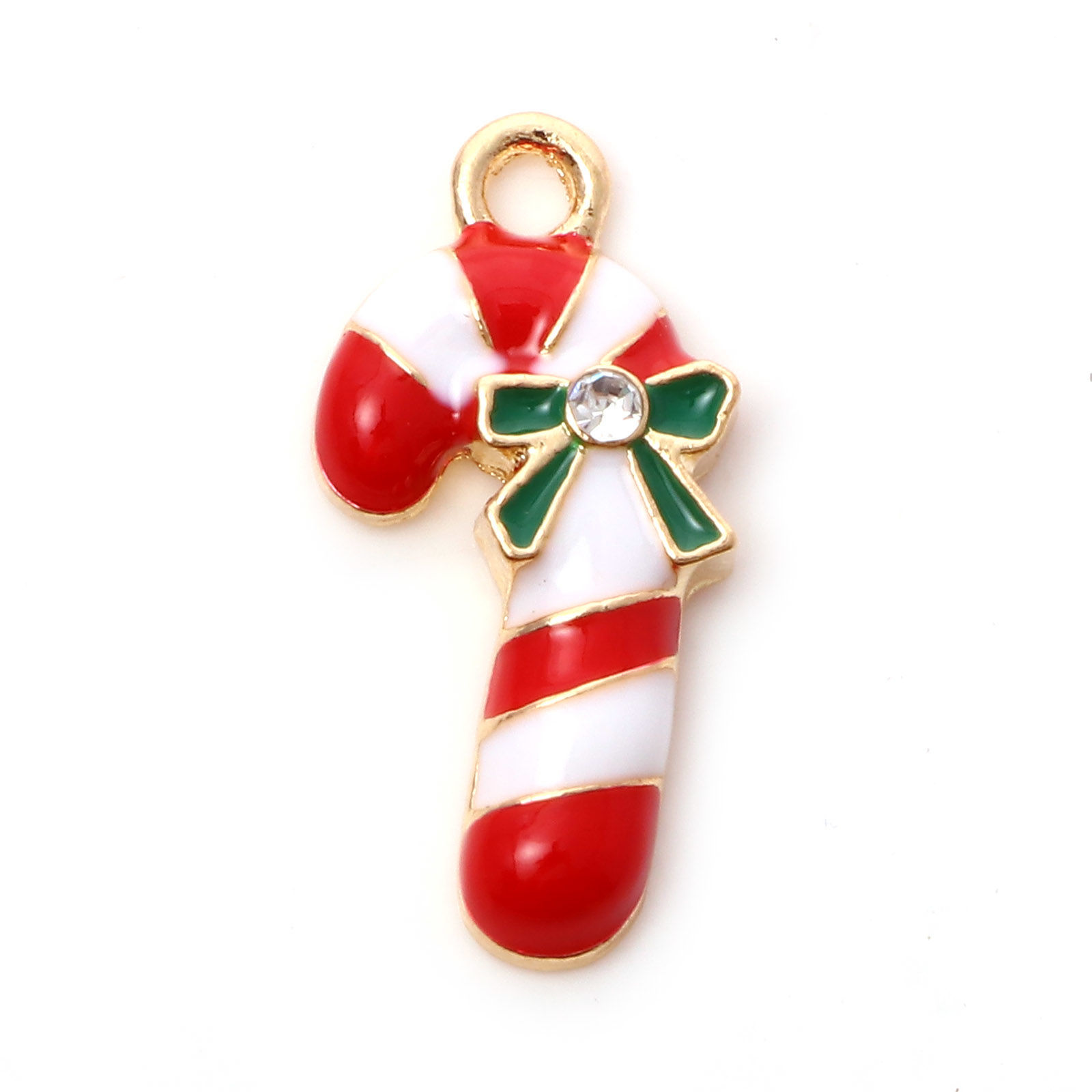 Charm Enameld   Candy cane w rhinestone