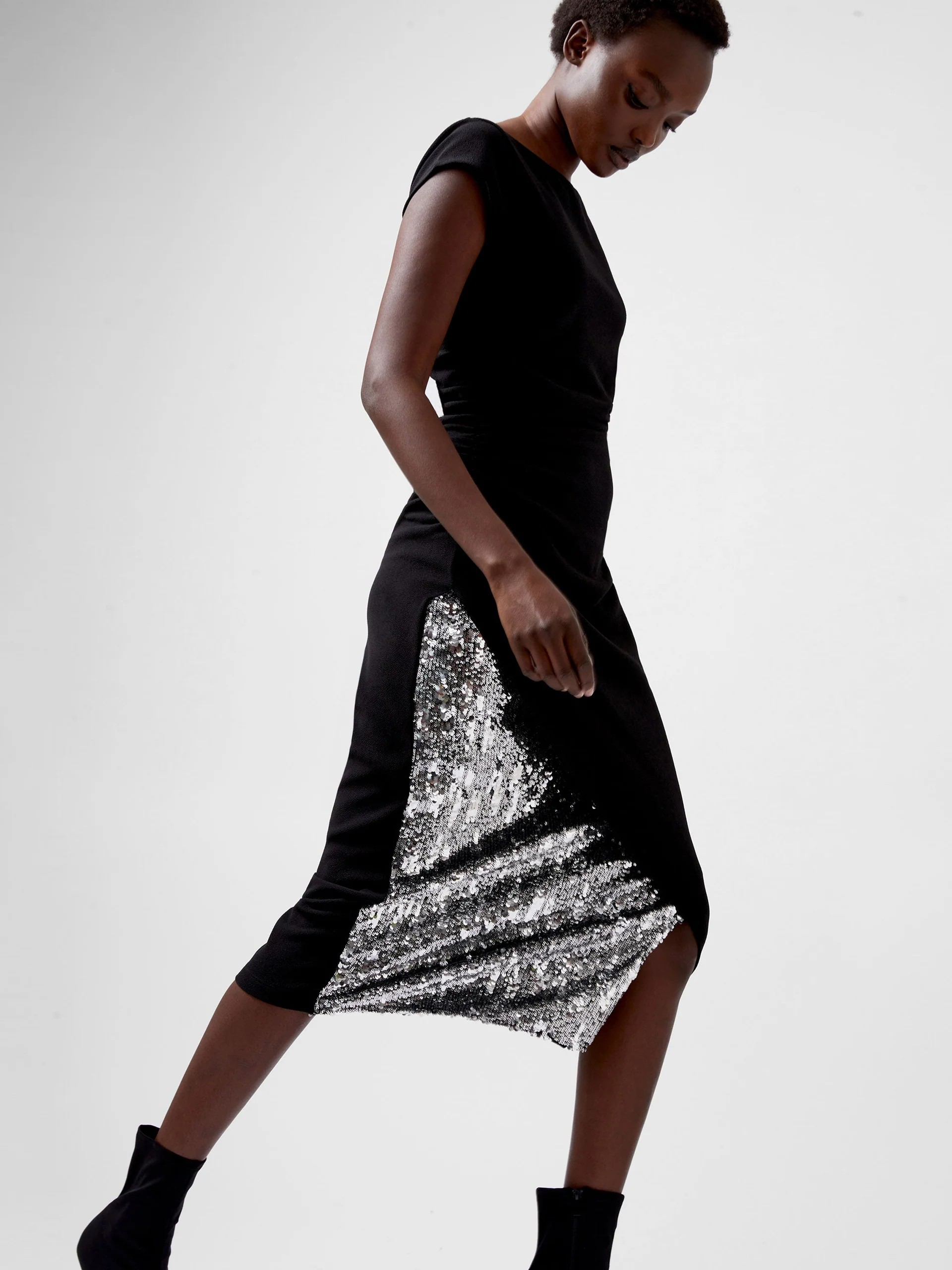 Zanna Jersey Sequin Mix Midi Dress - French Connection - 4