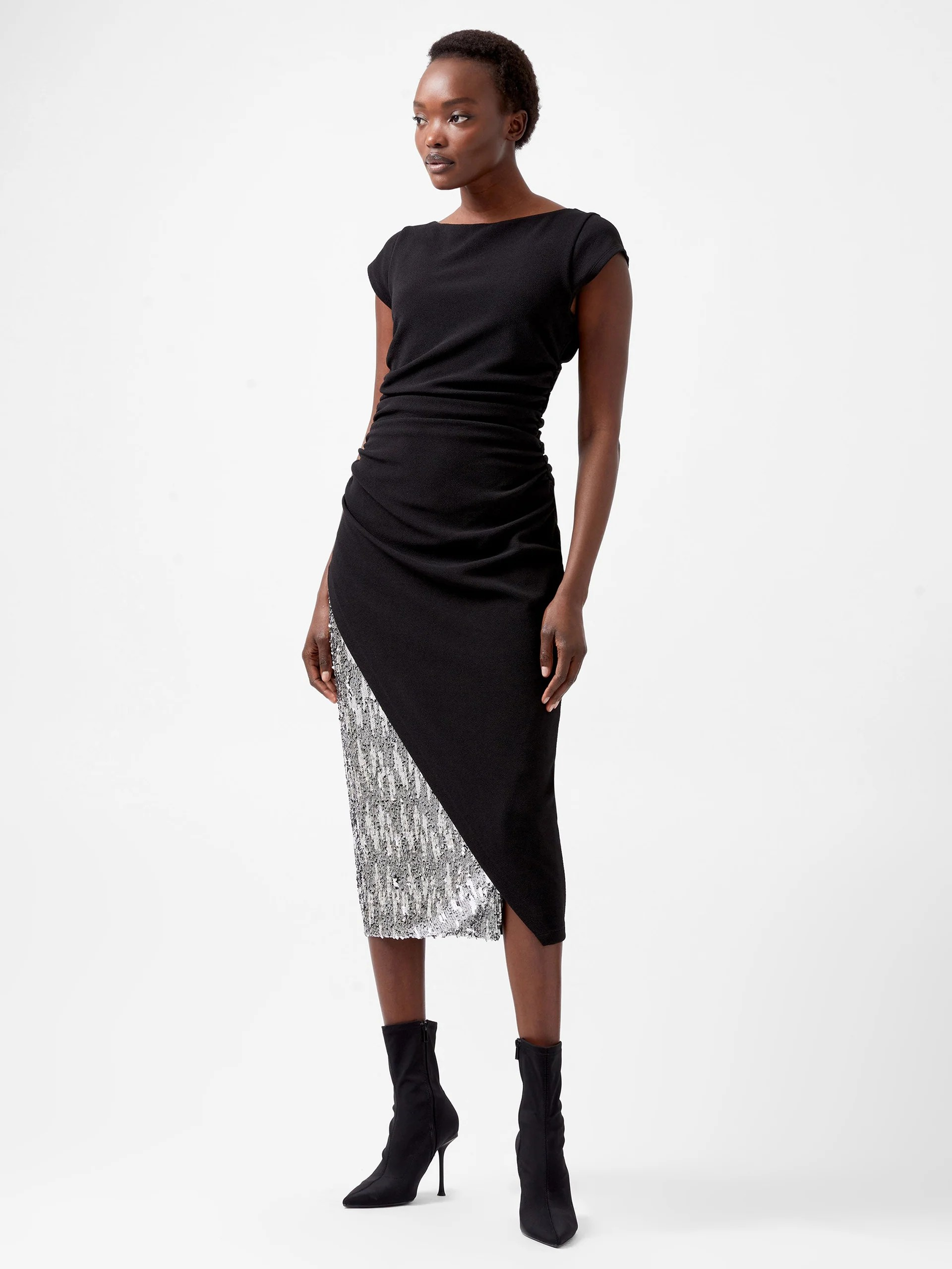 Zanna Jersey Sequin Mix Midi Dress - French Connection - 6