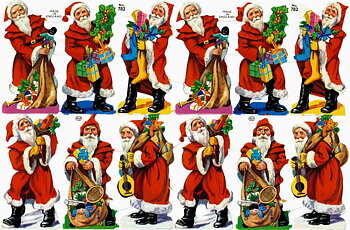 Gammaldags bokmärken - Jultomte med presenter