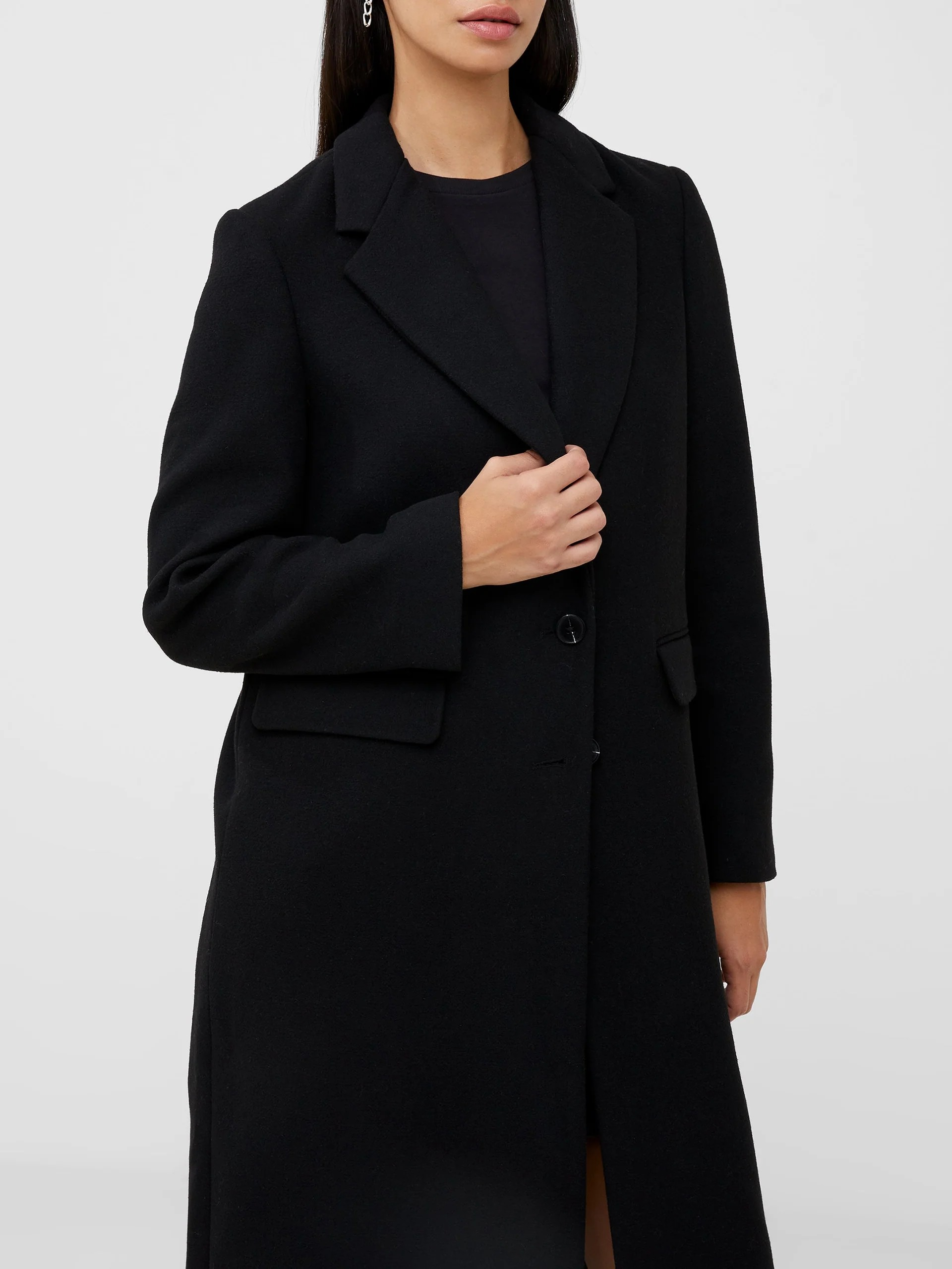 Fawn Felt Single Breasted Coat - Black - French Connection - 3