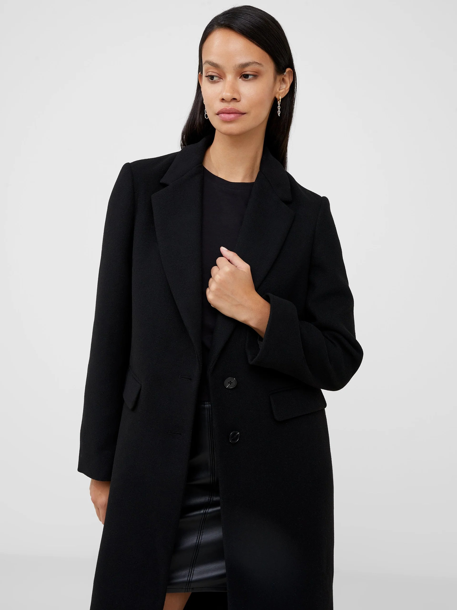 Fawn Felt Single Breasted Coat - Black - French Connection - 4