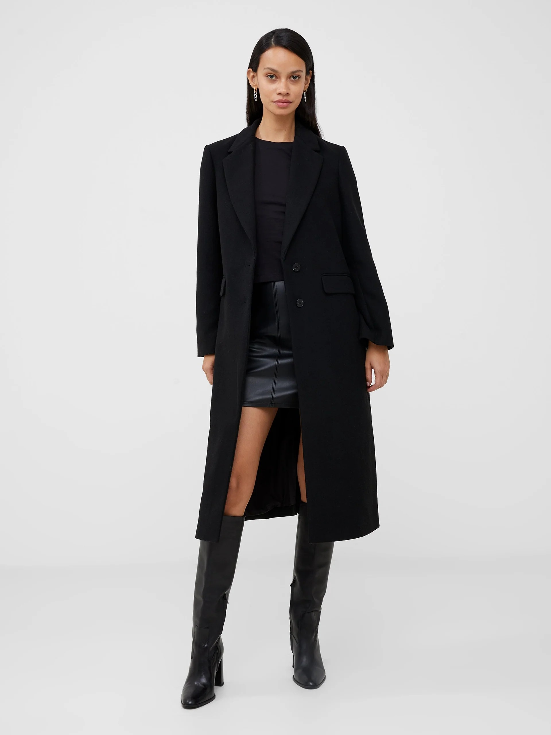 Fawn Felt Single Breasted Coat - Black - French Connection