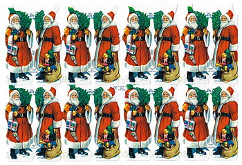 Gammaldags bokmärken - Jultomte med julgran, mellanstor
