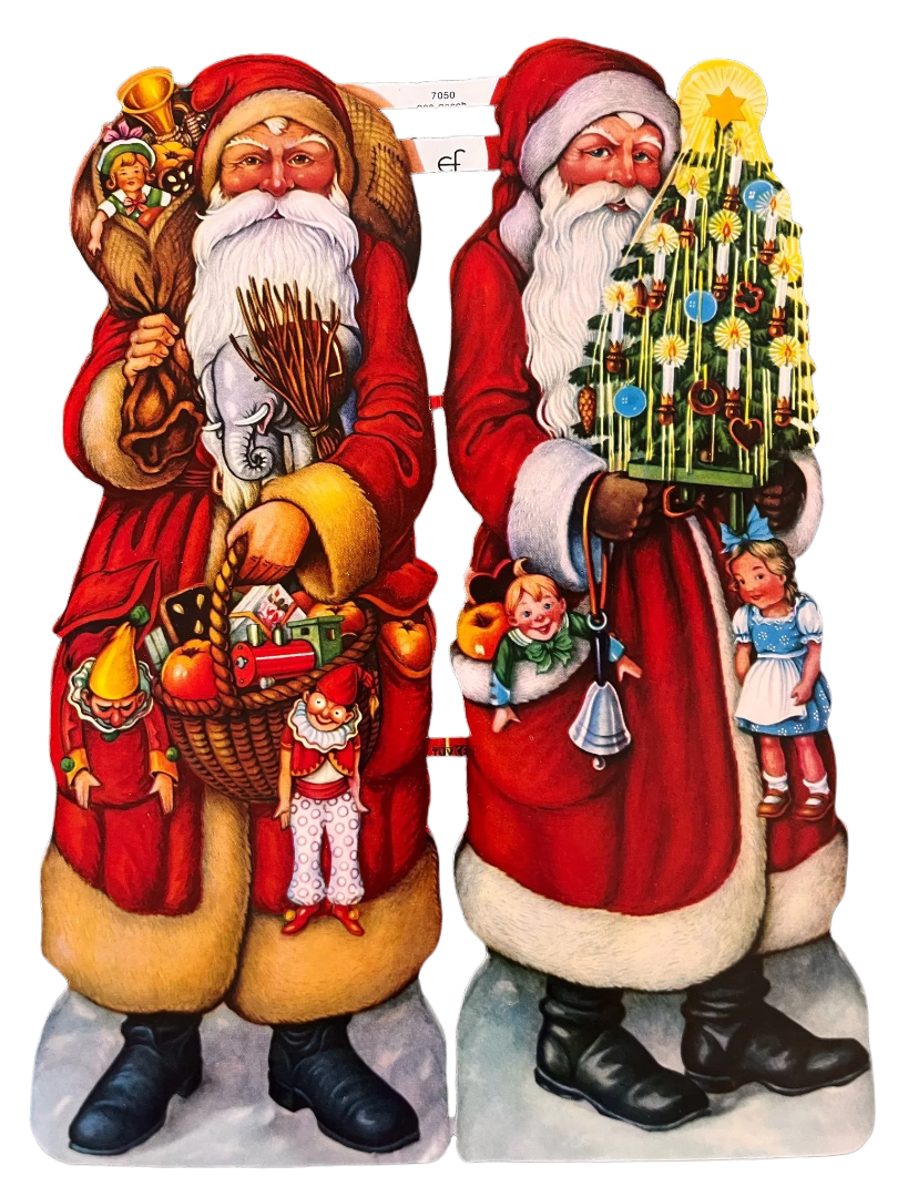 Old fashioned bookmarks - Father Christmas with Christmas tree & gifts, version 2