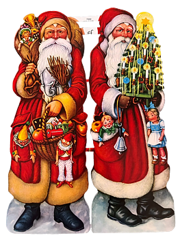 Gammaldags bokmärken - Jultomte med julgran och julklappar, version 2