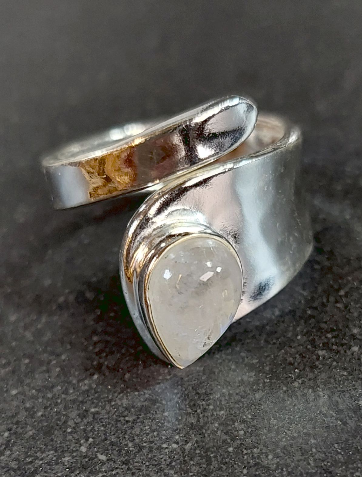 Ställbara Silverringar Bred modell med Droppformad Cabochon - 7
