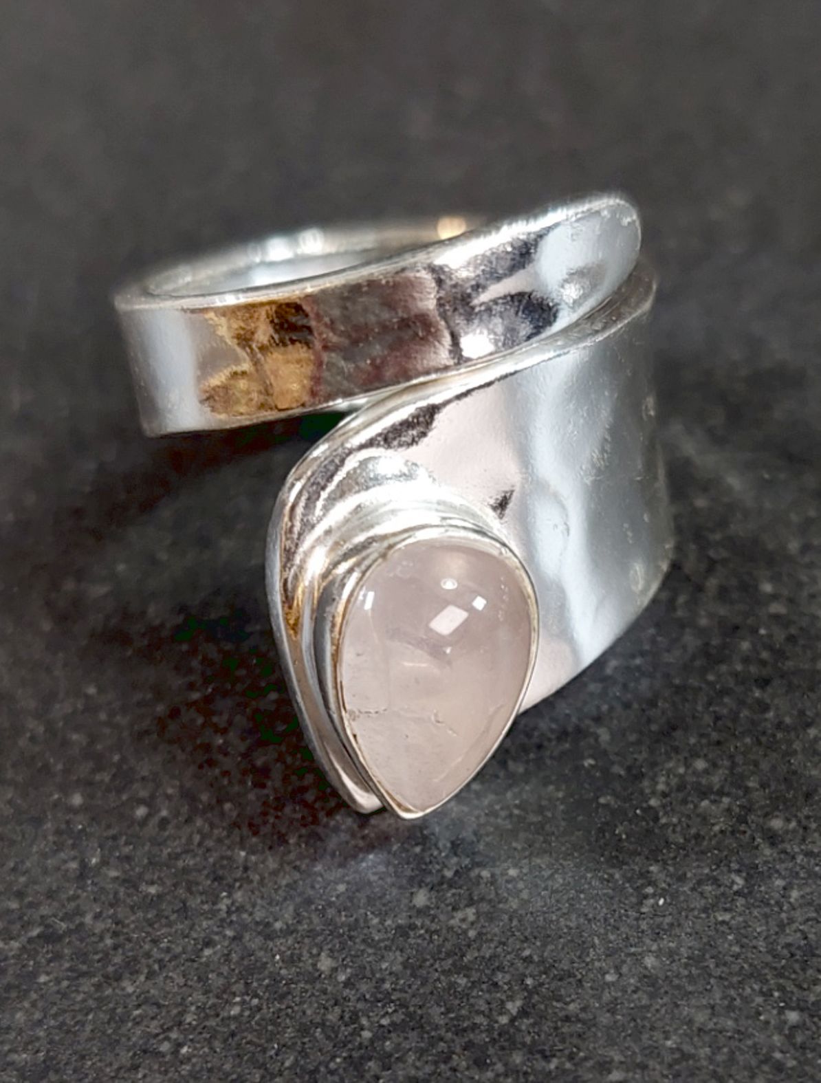 Ställbara Silverringar Bred modell med Droppformad Cabochon - 8