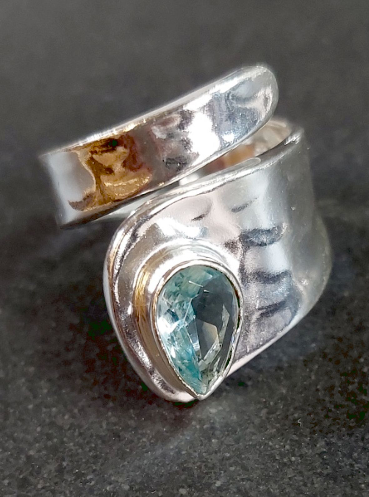 Ställbara Silverringar Bred modell med Droppformad Cabochon - 9