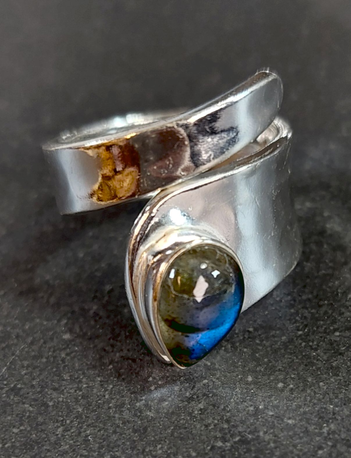 Ställbara Silverringar Bred modell med Droppformad Cabochon - 5