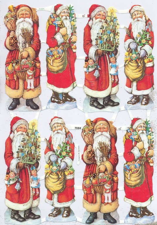 Gammaldags bokmärken - Jultomte med julgran och julklappar, mellanstor